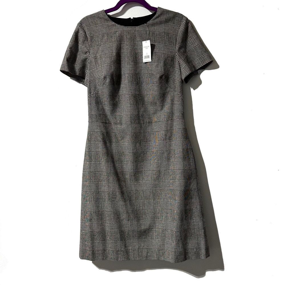 Banana Republic Dress Glen Plaid Shift Wool Blend Short Sleeve Size 8 T Tall NWT